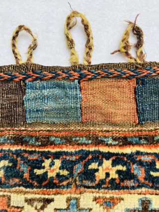 Very unusual Varamin bag circa 1870s with Salor Turkmen Aksu design in the medallion,wool on wool and in very good condition Size 60x52cm          