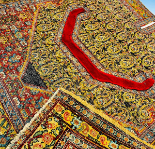 Magnificent Senneh saddle cover,circa 1850s,good condition-size 106x108cm
Please Contact this email for more information. 
hamidparsacarpet@yahoo.com                   