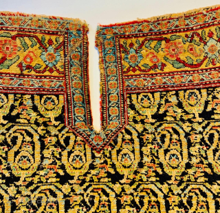 Magnificent Senneh saddle cover,circa 1850s,good condition-size 106x108cm
Please Contact this email for more information. 
hamidparsacarpet@yahoo.com                   
