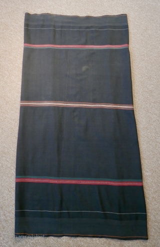 Early 20th c.  Lisu Tribal Woman's Dress and Wrap of an upper-class Lisu lady of Northern Burma(Myanmar); good condition but for a missing rear panel.  Hand-loomed cotton with natural indigo  ...