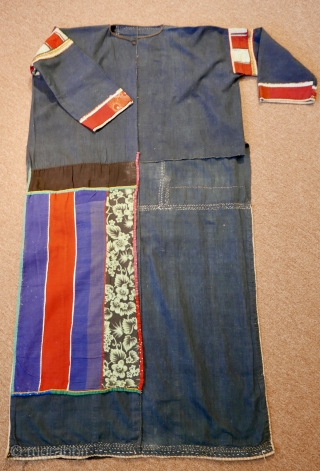 Early 20th c.  Lisu Tribal Woman's Dress and Wrap of an upper-class Lisu lady of Northern Burma(Myanmar); good condition but for a missing rear panel.  Hand-loomed cotton with natural indigo  ...