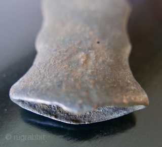 Bronze Age Burmese Battle Axe Head;  approx 3000 years old;  acquired in Rangoon last century;   3 3/4"H x 2"W

No longer available        