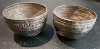 Antique Burmese Silver Cups;  possibly Buddhist ceremonial;  18th-19th c,  or older -  perhaps excavated by locals;  incredibly charming and dainty,  with a deep patina.  1  ...