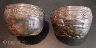 Antique Burmese Silver Cups;  possibly Buddhist ceremonial;  18th-19th c,  or older -  perhaps excavated by locals;  incredibly charming and dainty,  with a deep patina.  1  ...