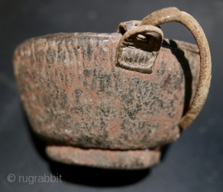 Late 19th c Tibetan tea bowl,  called 'Jha-phor' or 'par-pa,  with accompanying cloth and wicker carrying case.  The wood is exotic and as light as a feather,  and  ...