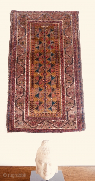 Baluch 'balisht'(complete);  circa 1900;  lustrous wool;  unusual border;  warm,   natural colors;  excellent condition,  and clean. SOLD         