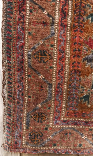 Baluch 'balisht'(complete);  circa 1900;  lustrous wool;  unusual border;  warm,   natural colors;  excellent condition,  and clean. SOLD         