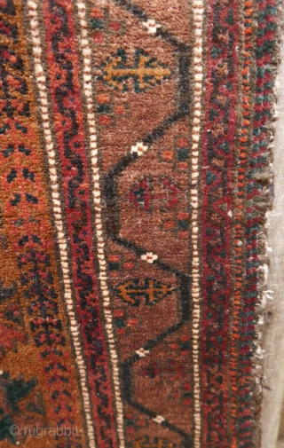 Baluch 'balisht'(complete);  circa 1900;  lustrous wool;  unusual border;  warm,   natural colors;  excellent condition,  and clean. SOLD         