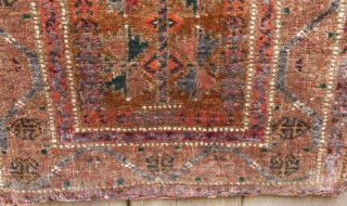 Baluch 'balisht'(complete);  circa 1900;  lustrous wool;  unusual border;  warm,   natural colors;  excellent condition,  and clean. SOLD         