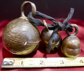 
Antique Cow and Goat Bells from Laos;  brass;  19th c.
Lovely brass bells with a wonderful patina and satin-like surface proving their age and much handling.  19th c.  Acquired  ...