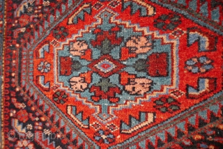 Hamadan, early 20th c., even pile(center a little lower), natural dyes(colors not accurate,  though,  due to camera), two 3" creases just outside the field - the knots are showing slightly.  ...