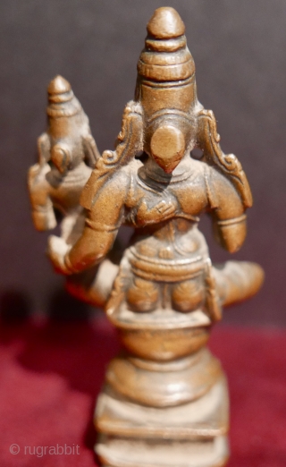 18th c Hindu icon of 'Lakshminarayana' (The God 'Narayana(Vishnu) and His consort Goddess 'Lakshmi);  bronze;  Karnataka State,  S India.           