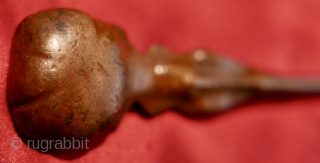 Antique Hindu Holy Water Bowl and Spoon with Hanuman standing upon a Squash.   Precious pieces.  Bowl is 2.25"H x 4"W...or 6.3cm H x 10cm W.  Spoon is 5.25"L  ...