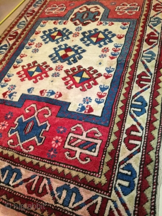 Caucasian kazak prayer rug circa 1900, size 122x90cm.                         