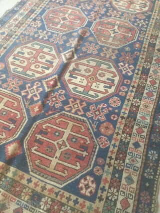 Antique caucasian Kazak Moghan tribal rug, circa 1900, size 190x113 cm                      