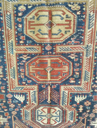 Antique caucasian kuba scatter rug circa 1900, size 150×123cm.                        