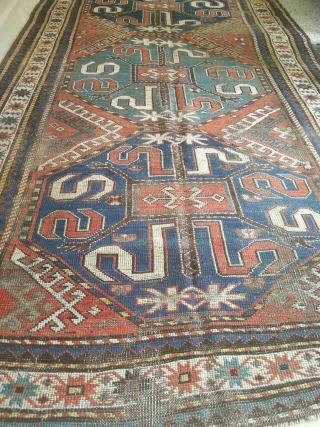 antique collectible caucasian Armenian cloud band kndzoresk carpet size 246x139 low pile circa 1880                   