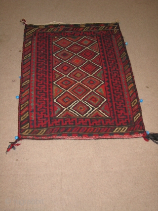 wonderful tribal kilim.veramin?cute size great condition and weving and fantastic colours and figures.it has also some glass evel-eyes for protection.please feel free to contact me.thank you       