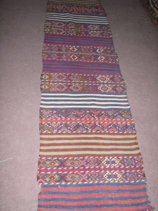 Wonderful Aleppo(Reyhanli)Kilim Runner.19th Cent.Good colours,beautifull drawings and good condition.A few minor damage nothing serious.Please feel free to contact me.Thank you             