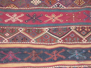 antique anatolian chuval with soumak,cecim and kilim works.with exelent colours and work.all naturel colours.117X77c.m.the back of the piece is also great and if needed i can send pictures of that part,too.feel free  ...