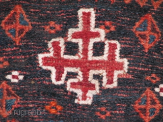 old bakhtyari salt bag .lovely piece with cross design in the centre.it is wool but the white colour is cotton.it has great colours and good condition.it is with soumack work mainly,it has  ...