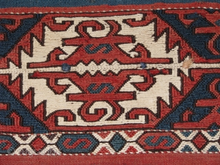anatolian ala chuval.it has wonderfull colours.at the kilim parts it has several holes.but the soumack part is great.white colour is cotton.the work at the soumack part is high quality,colour combination is perfect  ...