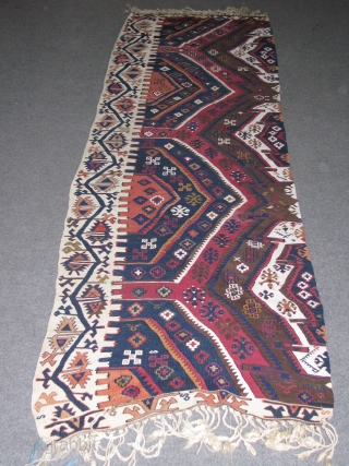 Super Kilim.it has great weave,colours,wool also condition.white is cotton and the rest is all hand-spun wool.an art piece.please feel free to contact me.thank you         