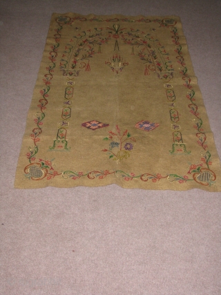 Anatolian Handmade Felt.it has naturel brown colours(camel?)and very beautiful embroidery.some are with metal.it has a beautifull mihrab and and oil lamb,tree of life.real Ottoman figures.the place where the feet should be while  ...