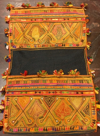 old kacchhi (takia) (ushango)pillow cover from kutch gujarat used by  kachhi rabari people from village near bhujodi done with very close and inricate  hand embroidery work.the size of the pillow  ...