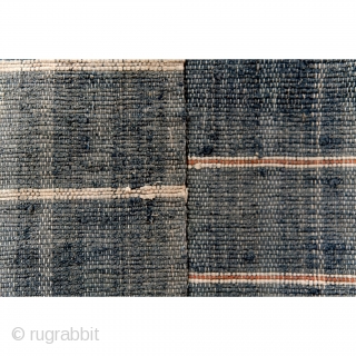 Sakiori Kotatsugake - Edo Era Indigo Rug

Indigo sakiori kotatsugake, or hearth cover. 

'Sakiori' is a woven fabric that is produced from worn out cloth and garments torn thinly and then woven tightly  ...