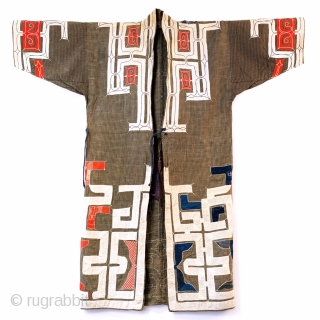 Offered here is an authentic Ainu Ruwnpe kimono from my personal collection.

The clothes of the Ainu are greatly valued for the beautiful patterns created with appliqué and embroidery. In the Ainu language  ...