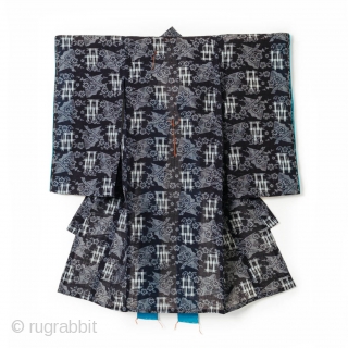 Omi-Jofu Kasuri Child's Kimono - Fans and Cherry Blossoms.

Omi-jofu is a hemp cloth from Shiga prefecture, and is known to be an exceptional finely woven and collectible example of bast fiber weaving.

The  ...