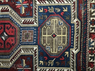 Beautiful unique Shirvan, second half of 19th century, 160 x 114 cm, pile intact, but the back wool completely etched away.            