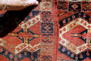 Here is an exceptional Ersari Beshir Torba, 19th Cent., 47"X15", natural dyes. Knots are ASopenR. Very liberal drawing. Full pile. Please contact me weith any questions.       