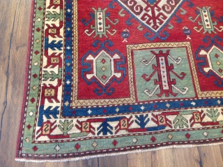 Unique Fahrola Kazak, with rare design and borders.the size 4x4'11 ( 122x150 cm)                    