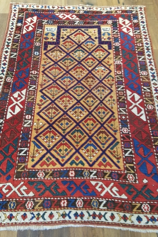 Unique Shirvan rug , Excellent piece, Orjinal and mint condition. Date bye the weaver 126 years old. the size 3x4'4 (92x132cm)            