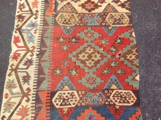 Turkish/ Konya Frangment kilim, Early 19th century . Size 2'9x9 ( 83x275 cm)                    