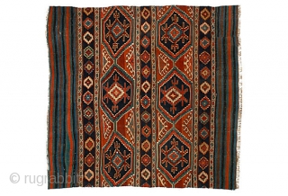 19th-C. Caucasian Mafrash Panel, 3'8" x 3'6" 
Caucasian Mafrash with stripes, diamonds, and triangles                   