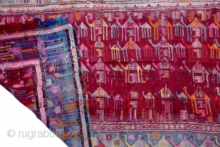 Caucasian Verneh Camel Caravan flat-weave rug heavily woven with wonderful colors and richly embellished sumac weaving of the camels. 66" x 108"           