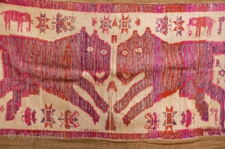 Lao-Tai Textile Cloth  Khiao Ser (Tiger) pair used by Shamans during healing and funerary ceremonies to attract powerful and protective spiritual forces. woven with silk on cotton. 50" x 33"  