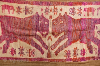 Lao-Tai Textile Cloth  Khiao Ser (Tiger) pair used by Shamans during healing and funerary ceremonies to attract powerful and protective spiritual forces. woven with silk on cotton. 50" x 33"  