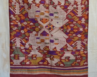 Tai Daeng weaving, Silk supplementary weft with silk embroideries, fantastic early piece. 67" x 38"                  