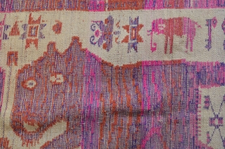 Lao-Tai Textile Cloth  Khiao Ser (Tiger) pair used by Shamans during healing and funerary ceremonies to attract powerful and protective spiritual forces. woven with silk on cotton. 50" x 33"  