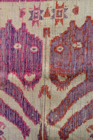 Lao-Tai Textile Cloth  Khiao Ser (Tiger) pair used by Shamans during healing and funerary ceremonies to attract powerful and protective spiritual forces. woven with silk on cotton. 50" x 33"  