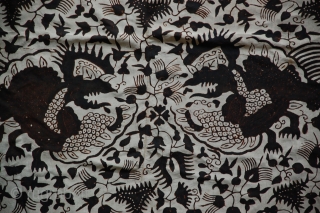 A hand-drawn silk batik from Rembang Northeast Java, Indonesia. 69" x 43". late 19c                   