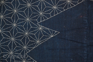 Sashiko Furoshiki with beautiful detailed sashiko (quilting) on front and seen on back, of indigo hand-spun cotton. Japan, early 20th century and in excellent condition. 
38" x 24"     