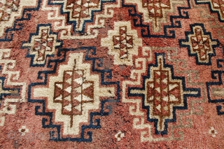 Antique Uzbek Rug, Central Asia, early 1900s. Natural dyes woven goat wool with long pile (julkhyrs), wear in some areas but lovely for the age and rarity, not distracting. 9' x 6'  ...