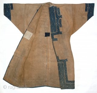 Late 19th century Ainu ceremonial robe

elm bark fiber, indigo dyed cotton, silk threading, approx. 44" (length) by 46"

The ancestors of the Ainu were a Neolithic aboriginal Eurasian people who occupied Japan before  ...