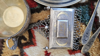 A silver wedding set from the Sivas region, dating from 1915. 1650 grams of pure silver and ornate.
Central anatolia, Sivas
Hicri 1331 (1915)           