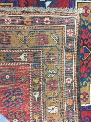 Antique Handmade  caucasian Shirvan Rug,some synthetic dyesl,low pile,Attractive Design,Around 100 years Old,Size:6 by 4.6 Ft                 